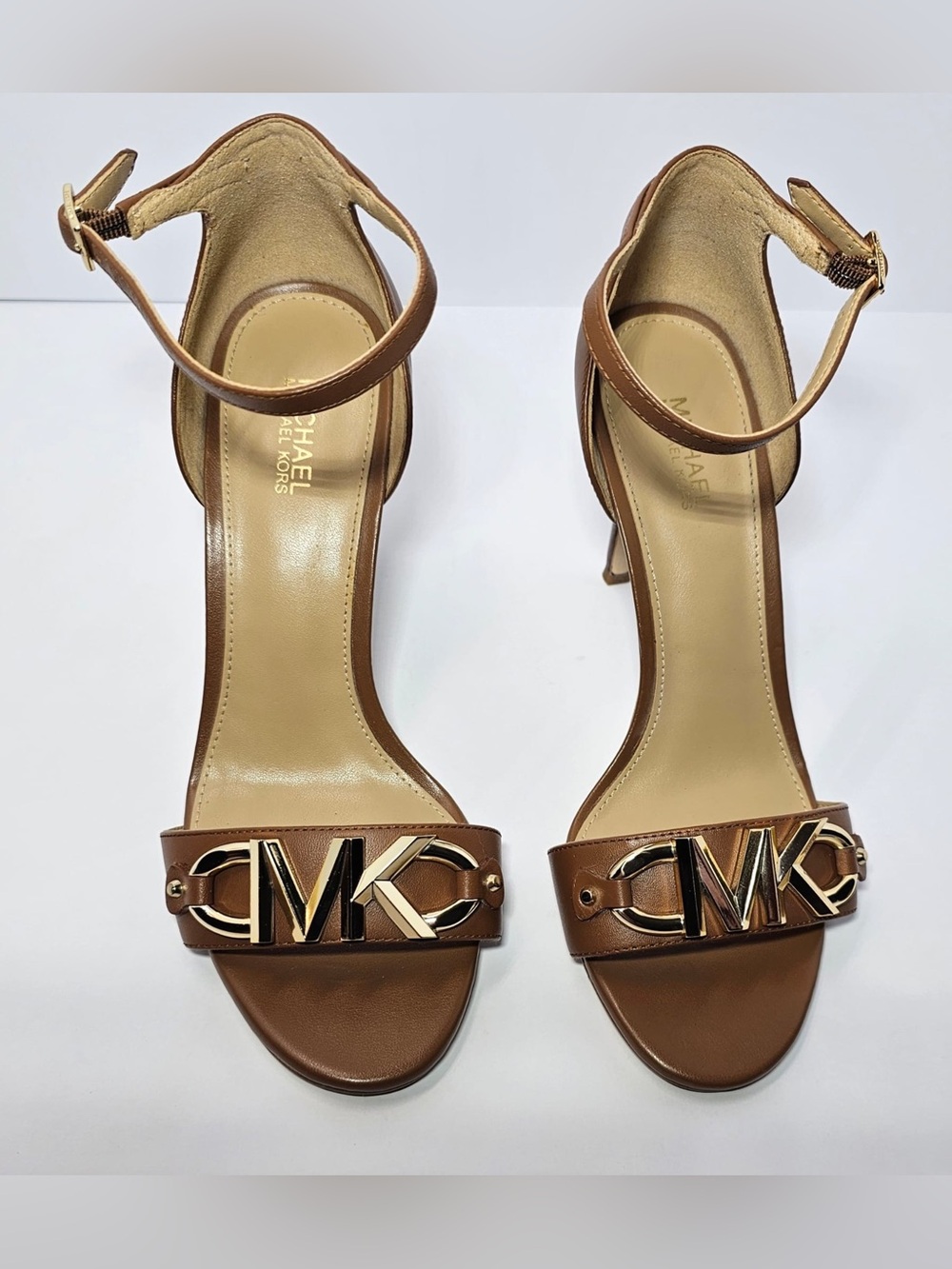 Michael Kors Brown Leather MK Logo Heels Size 6.5